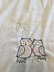 Vintage cannon Bath Towel Blue owl Embroidery shabby boho Made In USA