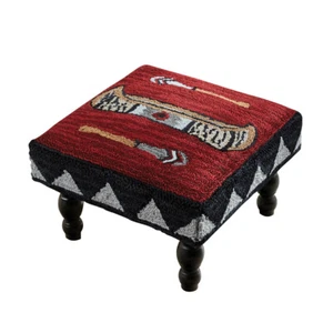 PRIMITIVE COUNTRY CANOE & OARS HOOKED DECORATIVE STOOL By PARK DESIGNS - Picture 1 of 2