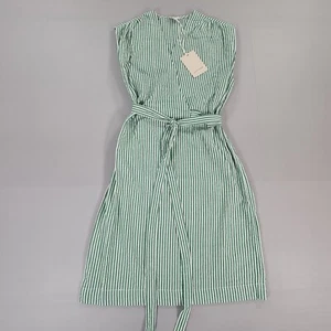 Jigsaw Womens Dress Green Small Wrap Seersucker Knee Length Stripped V Neck - Picture 1 of 9