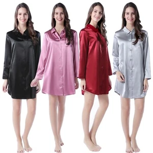 RH US Women's Nightgown Satin Nightshirt Button Sleepwear Pajama Dress RHW2788 - Picture 1 of 17