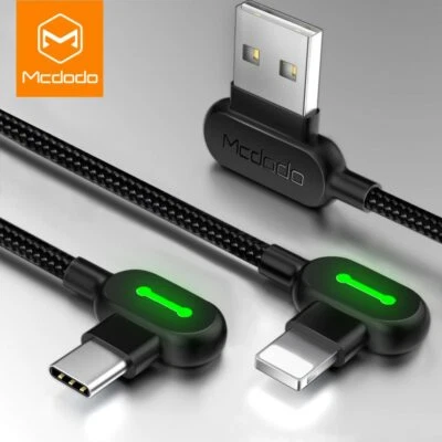MCDODO 90 Degree Right Angle for iPhone Type C Micro Cable Fast Charge 0.5m - 3m - Image 1 of 4