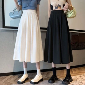 Mujeres Falda Larga Plisada Acampanada Volantes Línea A Cintura Elástica Lisa Informal Verano - Imagen 1 de 14