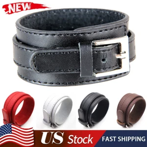 Mujer Hombre Ancho Cuero Cinturón Pulsera Brazalete Brazalete Punk Pulsera Ajustable - Imagen 1 de 22