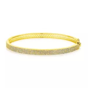 Brazalete grueso con racimo de diamantes naturales de 0,9 quilates de oro de 14 quilates certificado - Imagen 1 de 6