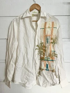 CUBAVERA Men's L/S Linen Button Down Shirt Size S - White w/Tropical Print - Picture 1 of 3