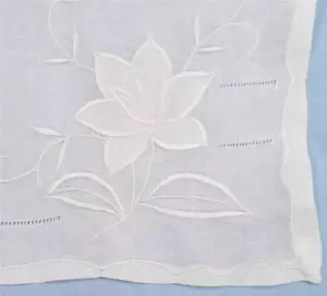 Wedding Hankie Embroidered Flowers White on White Cotton Vintage Retro 1950s - Picture 1 of 3