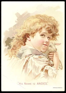 VTC Child w Lamb ANDES STOVE RANGE PHILLIPS CLARK Victorian Trade Card GENEVA NY - Picture 1 of 2