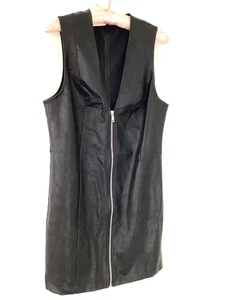 Forever 21 Black Sleeveless Faux Leather Zip Dress Size L New+Tag Biker Goth Y2K - Picture 1 of 5