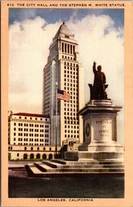 CITY HALL Stephen M. Statua bianca LOS ANGELES, California CA cartolina - Foto 1 di 2