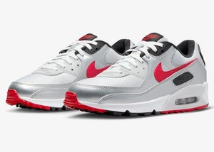 Nike Air Max 90 Iconos Silver Bullet Zapatillas Deportivas Rojo Plata 40 US 7 - Picture 1 of 8