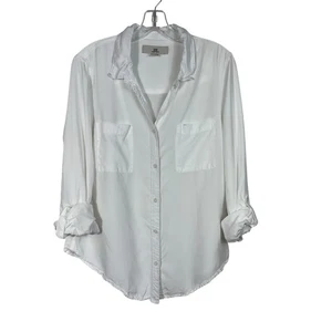Thread & Supply Weiß 100 % Tencel Lyocell Knopfleiste Rollriegel Ärmel Top Large - Bild 1 von 6