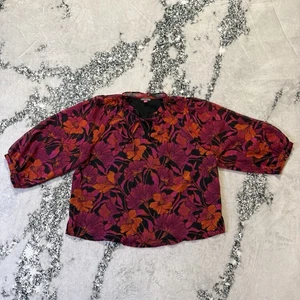 Vince Camuto Bluse Damen Größe L Rot Blumenmuster V-Ausschnitt Laternenärmel Oberteil - Bild 1 von 7