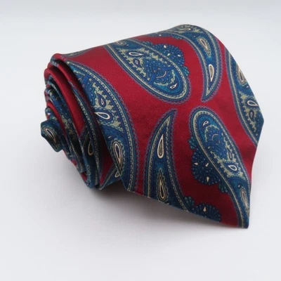 Christian Dior Tie Silk Red Blue Paisley 3.5" Wide 55" Long USA - Image 1 of 4