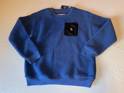 K1 !WOW! Boys NWT Abercrombie 11/12 Blue Sherpa Fleece Pullover Sweatshirt - Image 1 of 4
