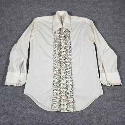Vintage After Six Ruffle Button Shirt Men’s Medium M2 White French Cuff 70s Prom - Image 1 of 4