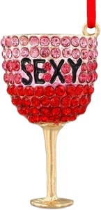 Sexy Rhinestone Cocktail Christmas 🍒 w/ Red -Pink Rhinestones Ornament - Picture 1 of 2