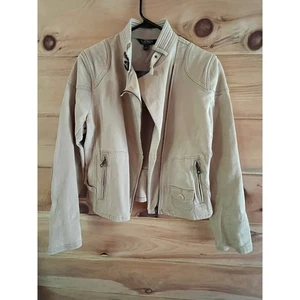 Neu mit Etikett! Lauren Ralph Lauren Damen hellbraun Denim Moto Biker Jacke. Größe M - Bild 1 von 9