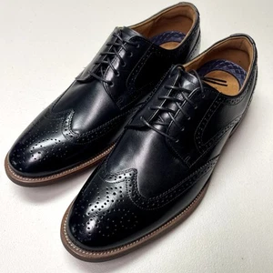 Florsheim Men's Wingtip Oxford Shoes Black Smooth Leather Sleek Rucci 8M - Picture 1 of 8