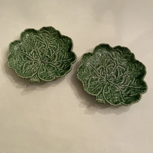 Bordallo Pinheiro Geranie Grün 7,5" Blatt Schalen Schüsseln (2er Set) Vintage - Bild 1 von 5