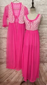 Vintage Nachthemd & Morgenmantel SET durchsichtig Nylon Dessous Penoir COTTAGECORE 60/70er - Bild 1 von 7