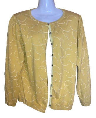 Suéter Boden Mujer Talla 14 Amarillo Cárdigan Abotonado Blanco Festoneado Punto Patrón Foto 1 de 4