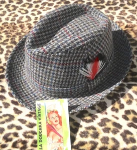 MOTSCH CHRISTYS LONDON 1960s MEN TRILBY HAT ~WOOL PLAID~MADE IN ENGLAND~UNWORN~M - Picture 1 of 15
