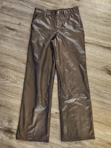 Abercrombie Kids Chocolate Brown Faux Leather Wide Leg Pants Size 15/16 - Picture 1 of 2