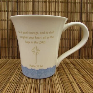 Russ Psalm 31:24 Bible Verse Coffee Mug Be Of Good Courage Celtic Cross Blue - Picture 1 of 8