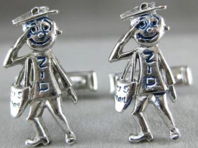 ESTATE BLUE ENAMEL POST MAIL MAN ZIP STERLING SILVER CUFFLINKS ART CRAFT K1342.1 - Image 1 of 4