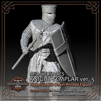 Crusader Knight Templar 5 - Scale 1/18 to 1/6 - 3D Resin Printed Figure Model - Image 1 of 4