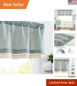 Linen Farmhouse Window Valance 16" Rustic Double Layer Rod Pocket Light Filter - Picture 1 of 10