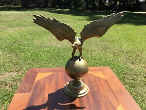 Vintage Solid Brass Eagle Perched On Globe 20"