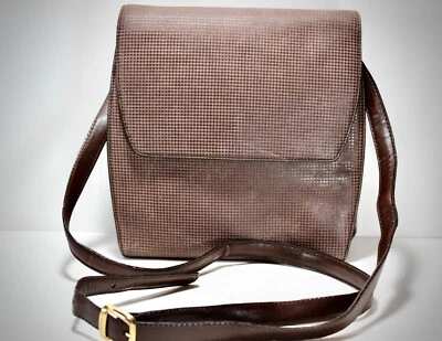 Bandolera de cuero marrón Bruno Magli bandolera bolso de mano patrón frontal Italia Foto 1 de 4