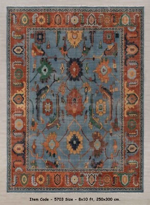 8x10 Red Blue Zep Hand-Knotted Oushak Rug Angora wool rug I Free Shipping I 5703 - Image 1 of 4