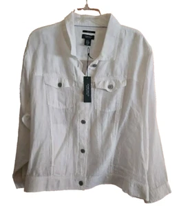 Jones New York 100% Linen Biker Motorcycle Style Jacket White Plus SZ 2X New - Picture 1 of 8