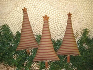 Primitive Christmas Decor 3 Trees Bowl Fillers Fabric Rusty Stars Handmade Gift - Picture 1 of 3