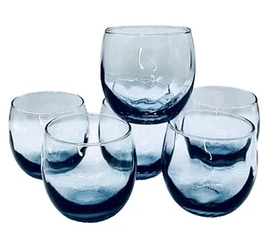6 VTG Libbey TIARA BLEU Swirl Optic Smoke Blue Roly Poly On The Rocks Glasses - Picture 1 of 5