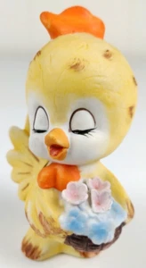 Lefton Chick Peep occhi di pollo chiusi statuina cesto fiori dolce vintage N774 - Foto 1 di 6