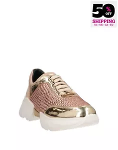 RRP€375 BALDININI Leather Sneakers US7 UK4 EU37 Logo Rhinestones Made in Italy - Foto 1 di 8