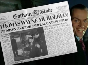 1989 Batman Gotham Globe Real Newspaper "Thomas Wayne Murdered" Movie Replica - Picture 1 of 10