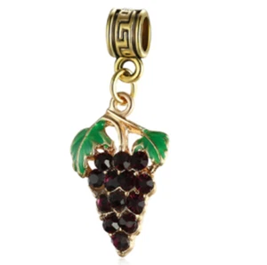 Gold Red Grapes Crystal Dangle Charm Bead European Bracelet Necklace Pendant DIY - Picture 1 of 2