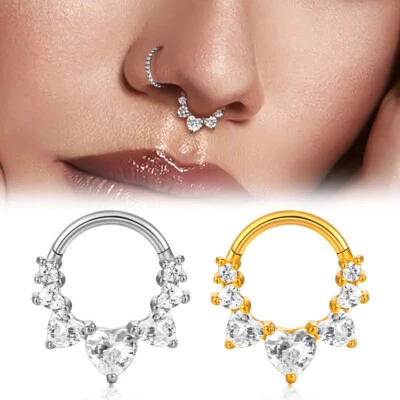 1 pieza corazón circón lujoso aro nariz anillos tabique clicker cartílago hélice Foto 1 de 4
