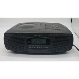 Black Sony ICF-CD820 AM/FM Vintage Stereo Dual Alarm Clock Radio w/ CD Playe - Picture 1 of 4