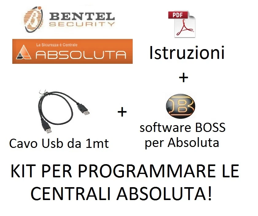 ISTRUZIONI + software BOSS 4.20 + cavo USB 1 mt programmazione bentel absoluta