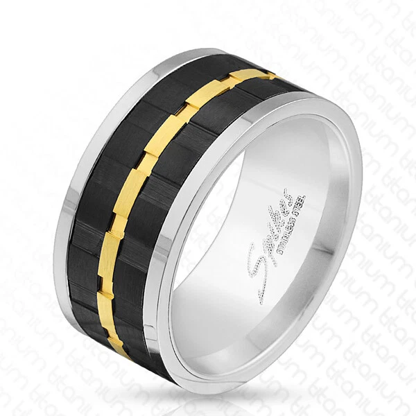 Titanium Black and Gold Plated Spinning Center Gear Design Band Ring Size 9-13 - Image 1 of 1