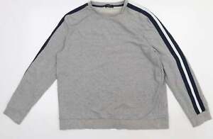 New Look Mens Grey Striped Cotton Pullover Sweatshirt Size XL