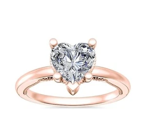 2 .15 Ct Heart IGI Certified Lab Grown Diamond Beautiful Ring 14K Rose Gold - Picture 1 of 9