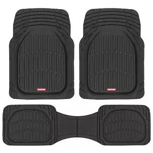 3PC Set FlexTough Rubber Auto Floor Mats Black Heavy Duty Deep Channels for Car - Picture 1 of 8