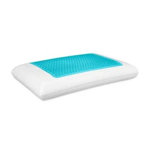 Comfort Revolution Bed Pillow Queen Gel Memory Foam Rectangle in White/Blue - Picture 1 of 6