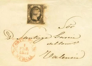 Comunidad Valenciana. Historia Postal. SOBRE 6. 1851. 6 cuartos negro. ORIHUEL - Imagen 1 de 2